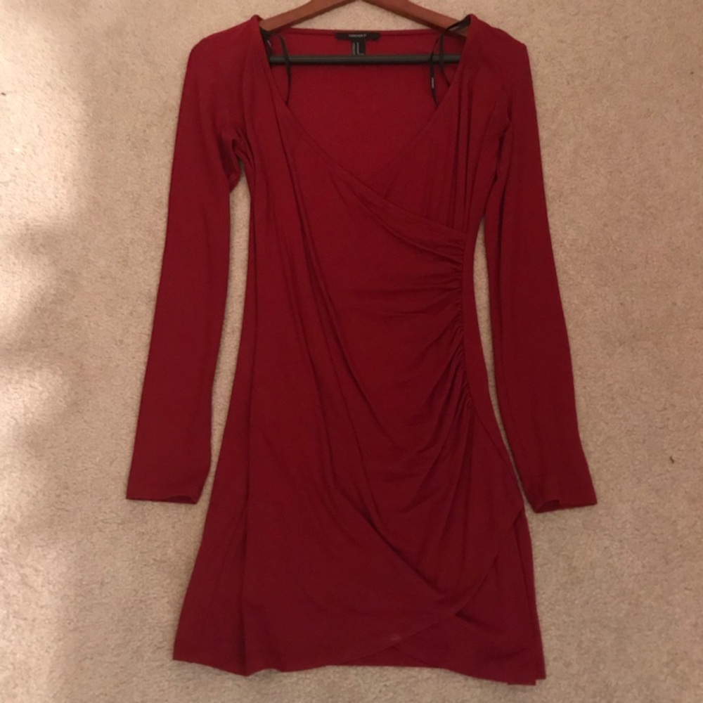 A red mini long sleeve dress
